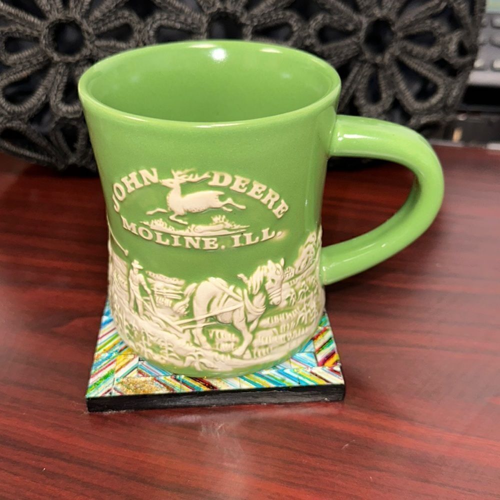 JOHN DEERE VINTAGE Rare Green White Authentic Farming Field Textured Art Mug